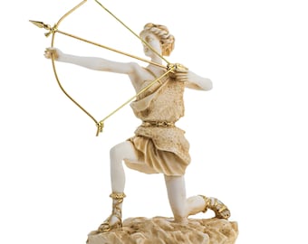 Diosa artemisa diana estatua griega naturaleza luna tono dorado alabastro 9.25"