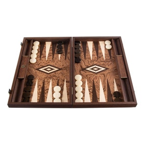 Manopoulos Walnut Burl Wooden Traditional Backgammon Set Handmade Office Decor 19x11.8 Inches