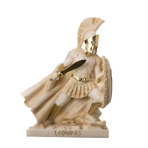Leonidas statue greek spartan king sculpture figure alabaster gold colour 7.5"