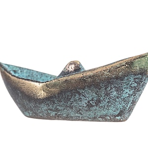Greek Fishing Boat Ship Marine Solid Bronze Decor Miniature Statue Green-Gold