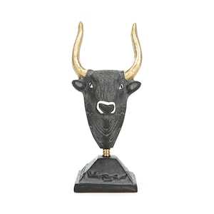 Minoan Minotaur Ancient Greek Mythology Head Bull Statue Ceramic Black Gold  6.3 Inches