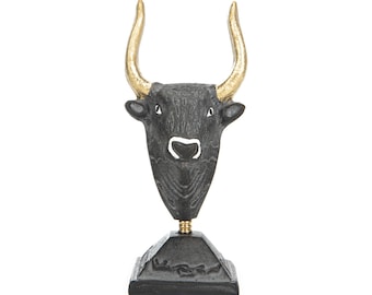 Minoan Minotaur Ancient Greek Mythology Head Bull Statue Ceramic Black Gold  6.3 Inches