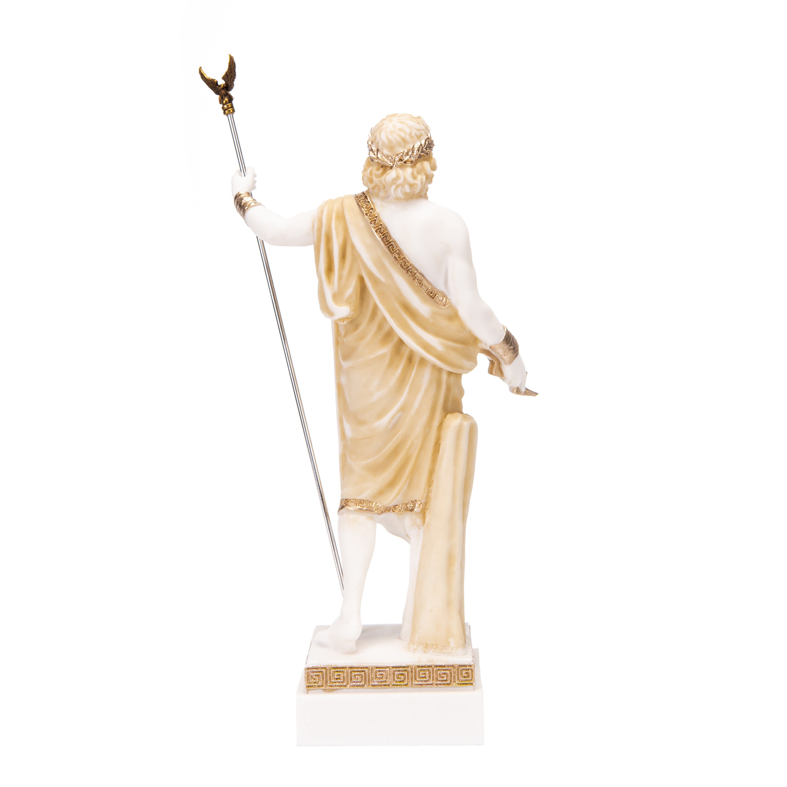 Zeus Griekse God Jupiter Thunder Standbeeld Beeldje Goud Albast 7.08 Inch
