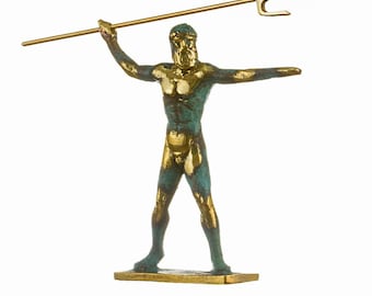 Poseidon greek god of the sea with trident statue handmade solid bronze  5.5"