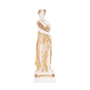 Demeter Goddess of the harvest and agriculture Alabaster Statue Gold Tone 6.2 Inches