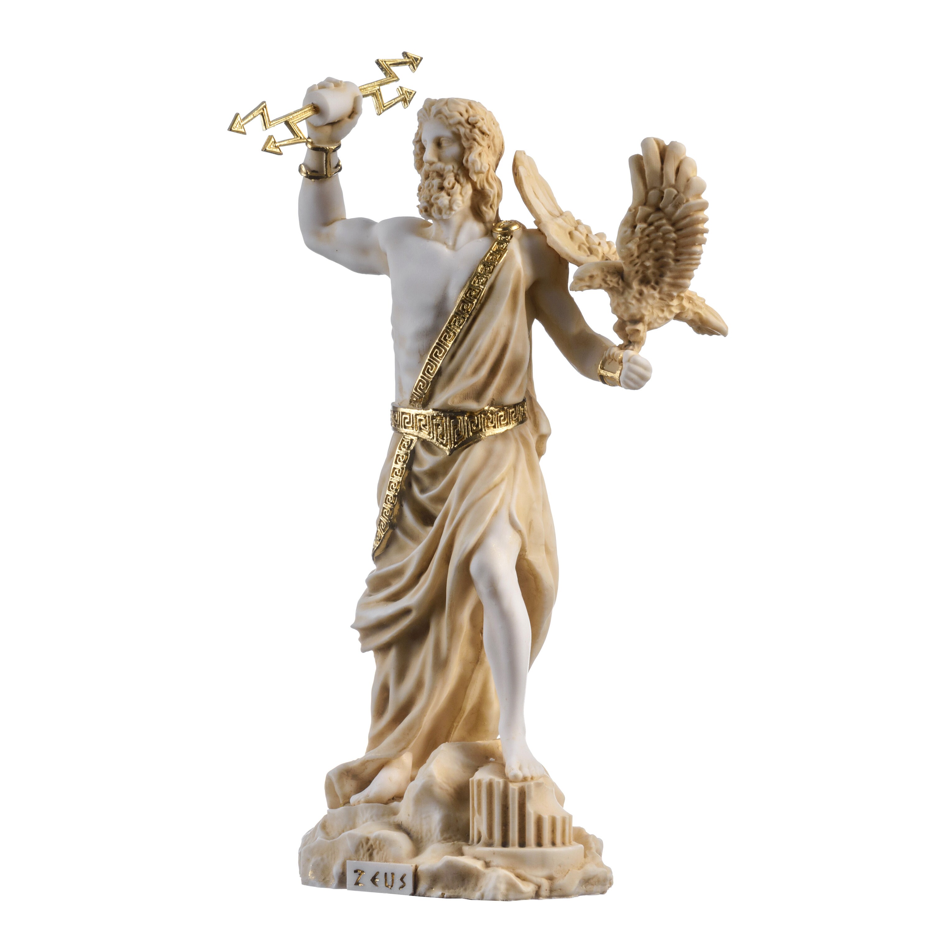 Zeus Greek God Jupiter Thunder Statue Figurine Gold
