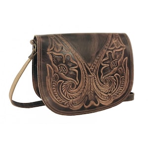 Sac à bandoulière en cuir gaufré fait à la main pyrographie design floral naturel beige marron noir croix corps cartable vintage selle sac à main sac à main
