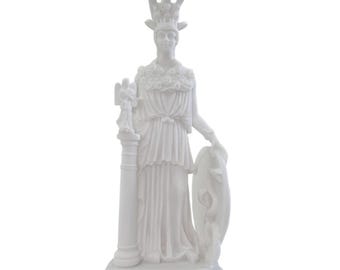Athena Parthenos Varvakeion Holding Nike With Medusa Shield Greek Goddess Alabaster Statue 10.6inch