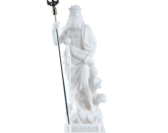 Poseidon Greek God of The Sea with Trident Statue Figurine Alabaster 7 Inches (17.78cm)