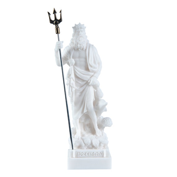 Poseidon Greek God of The Sea with Trident Statue Figurine Alabaster 7 Inches (17.78cm)