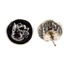 Athena goddess of wisdom earrings replica greek coin mythology rustic