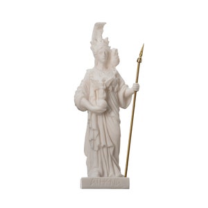 athena with owl goddess of wisdom and war alabaster statue 6.29&quot;