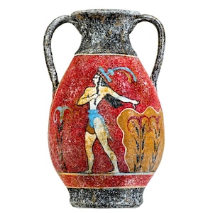 Antike griechische minoische Amphore handgemachte Keramik Keramik Vase mit Fresken Prinz von Lilien Wandbild