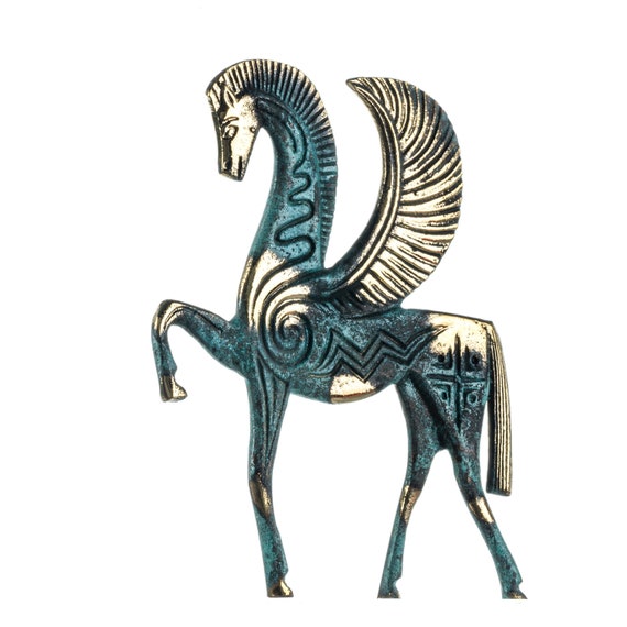 ペガサスの翼のある馬の像 ソリッドブロンズ 古代ギリシャ 手作り