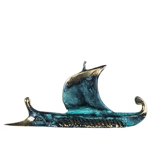 Ancient greek trireme ship solid bronze handmade statue marine gift 6 inches