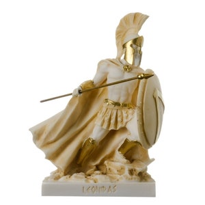 Leonidas statue greek spartan king sculpture figure alabaster gold colour 6.3"