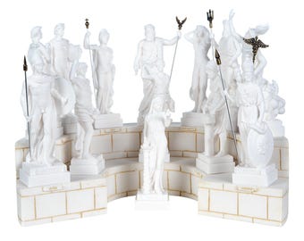 Set 13 olympische Götter des Olympus Pantheon Alabaster Statuen 6,2 (16-18cm) Zoll Basis ist nicht im Lieferumfang enthalten