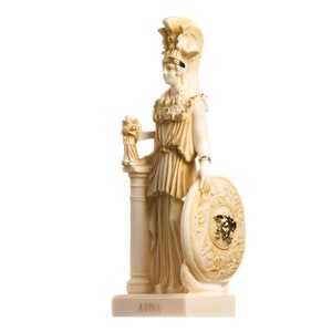 Athena Parthenos Varvakeion mit Nike mit Medusa Schild griechische Göttin Alabaster Statue Gold 10.6inches 27 cm