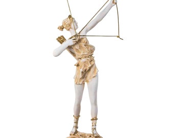 Göttin Artemis Diana griechische Statue Natur Mond Goldton Alabaster 16,5"