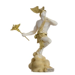 Hermes mercury god zeus son roman statue alabaster gold tone 6.69&quot;