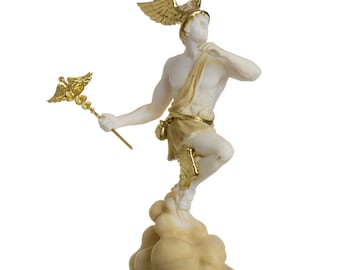 Hermes mercury god zeus son roman statue alabaster gold tone 6.69"