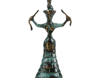 Ariadne Minoan Snake Serpent Goddess Museum Replica Knossos Handmade Bronze 7.4 Inches