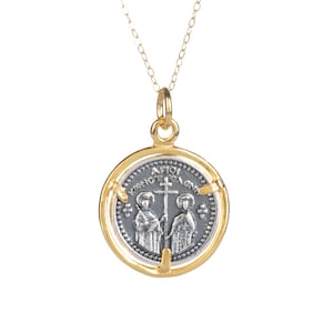 Constantinato,Cross Saint Helen & Constantine,Orthodox coin Medallion,cross,Byzantine 925 Sterling silver christian necklace (3,4g)