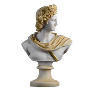 Apollo god of music poetry art alabaster stone bust gold tone  sculpture 8.66&quot;