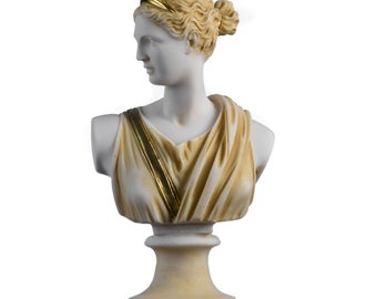 Artemis Diana Büste griechische Statue Natur Mond Göttin Goldton 8,66"