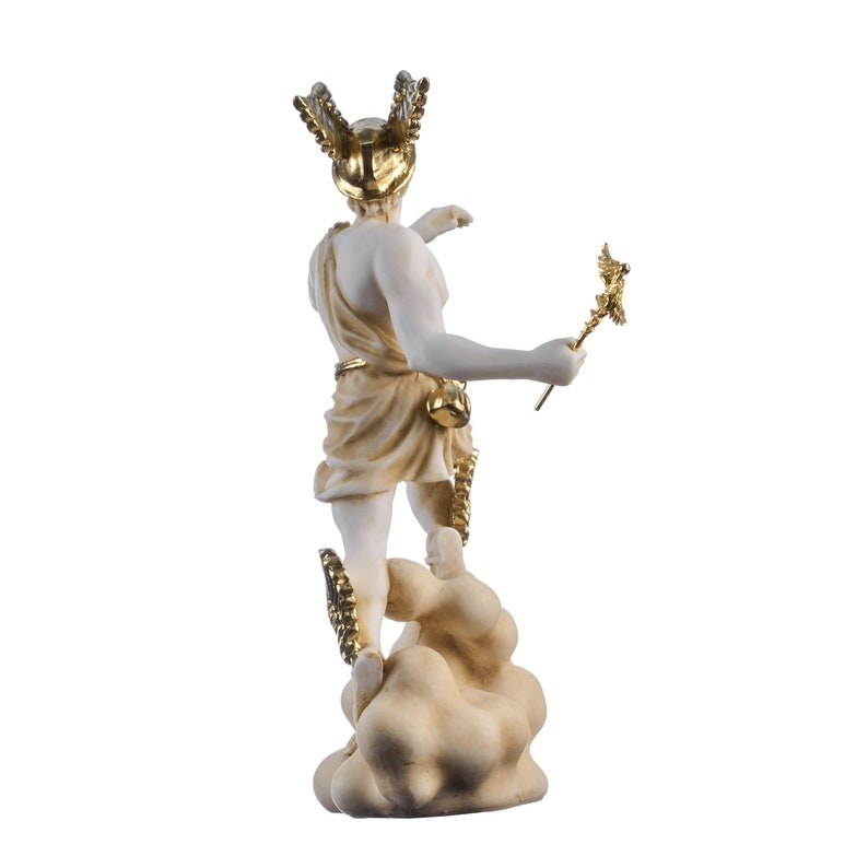 Hermes mercury god zeus son roman statue alabaster gold tone 9" 23cm image 6