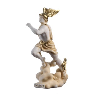 Hermes mercury god zeus son roman statue alabaster gold tone 9" 23cm image 3