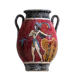 Antike griechische minoische Amphore Fresko Lilienprinz Wandbild Handgemachte Keramik Vase klein