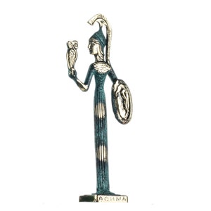 Goddess athena with owl and shield handmade solid bronze 8.4 inches