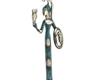 Diosa atenea con búho y escudo hecho a mano bronce macizo 8.4 pulgadas