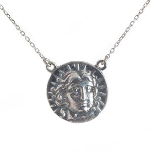 Oude Griekse munt god zon hanger ketting 4 drachme rhodos munt sterlingzilver 925 met ketting 17 inch