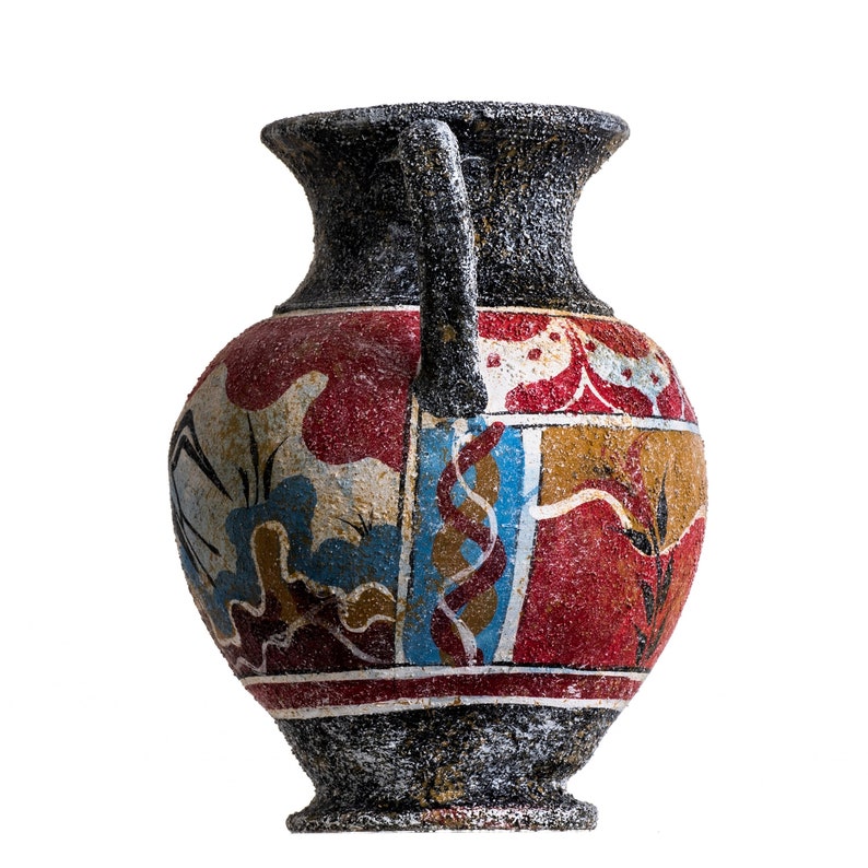 Antica anfora greca minoica primavera fatto a mano ceramica ceramica vaso piccolo immagine 2