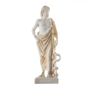 Asclepius greek god of medicine alabaster h/m gold tone museum copy statue  9&quot;