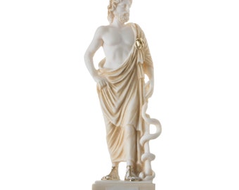 Asclepius greek god of medicine alabaster h/m gold tone museum copy statue  9"
