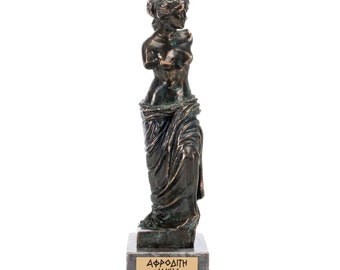 Estatua de bronce de la diosa griega Afrodita, hija de Zeus, con base de mármol, 26 cm (10,2 pulgadas)