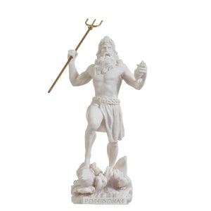 Poseidon Greek God of the Sea  With Trident Statue Figurine Alabaster 9.05&quot;