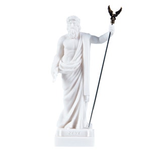 Zeus Greek God Jupiter Thunder Statue Figurine Alabaster 7.08 Inches (18cm)