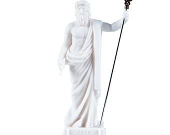 Zeus Greek God Jupiter Thunder Statue Figurine Alabaster 7.08 Inches (18cm)