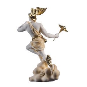 Hermes mercury god zeus son roman statue alabaster gold tone 9" 23cm image 5