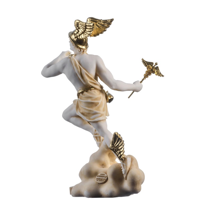 Hermes mercury god zeus son roman statue alabaster gold tone 9" 23cm image 5