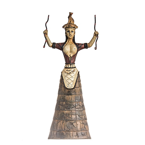 Minoan snake goddess 16th century replica cretan healer priestess statue 11.8" 30cm