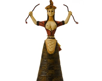 Minoan snake goddess 16th century replica cretan healer priestess statue 7.9&quot;