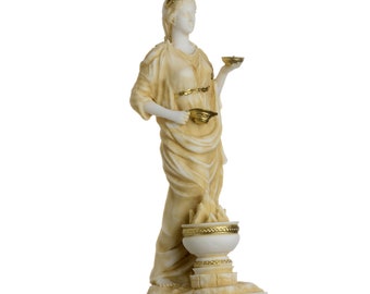 炉、家庭、そして国家の女神ヘスティアのアラバスター像、金色、6.69