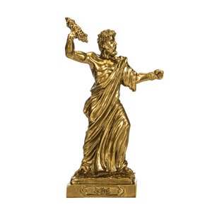 Zeus Greek God Jupiter Thunder Statue Figurine Bronze Tone Alabaster 6.29 Inches