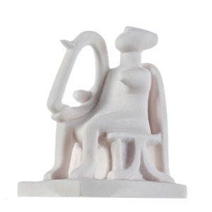 Cycladic Art Keros Harpist Cycladic Idol Alabaster Statue Handmade Sculpture 4.5 Inches