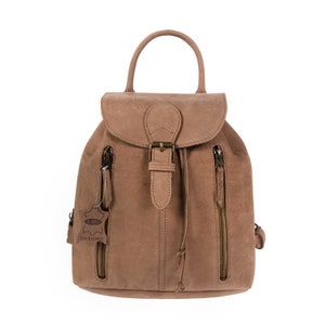 Vintage Deer Skin Leather Beige Backpack Satchel Knapsack Travel Bag Women Handbag Briefcase